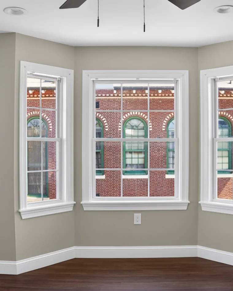 Bay windows onto the brick across the street, South Boston